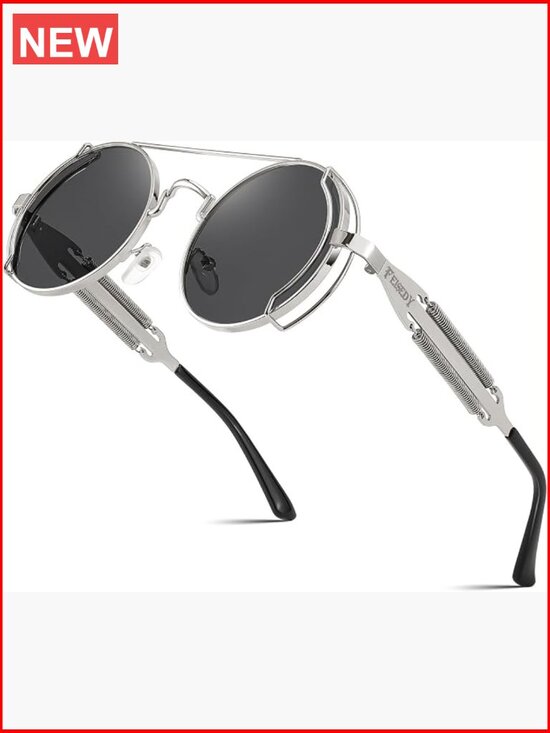 Retro Steampunk Round Metal Frame Aviator Sunglasses UV400